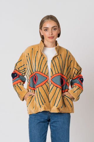 Embroidered Velvet Jacket - Beige Eye