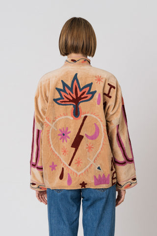 Embroidered Velvet Jacket - Tan Snake