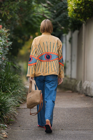 Embroidered Velvet Jacket - Beige Eye