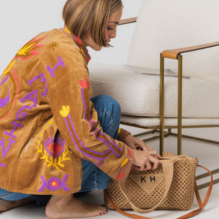Embroidered Velvet Jacket - Camel Snake