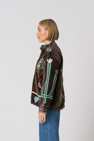 Embroidered Velvet Jacket - Dark Brown Snake