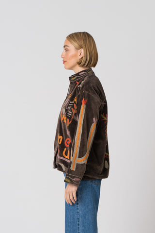 Embroidered Velvet Jacket - Dark Brown Snake