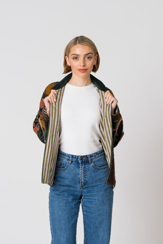Embroidered Velvet Jacket - Green Multi-Pattern