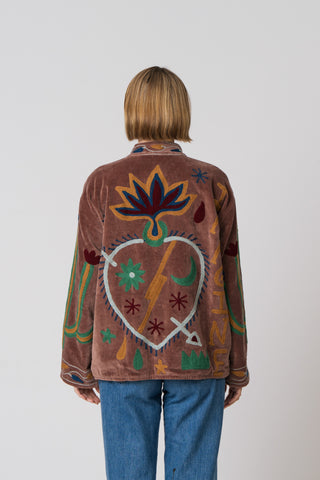 Embroidered Velvet Jacket - Light Brown Snake
