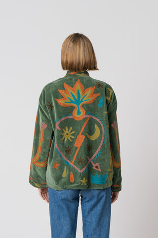 Embroidered Velvet Jacket - Green Snake