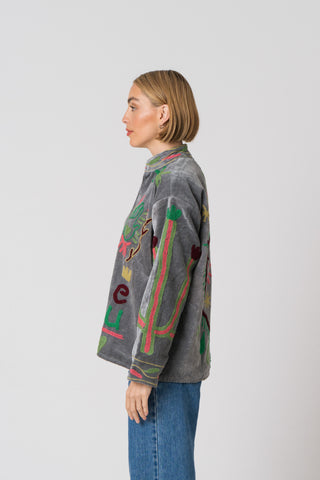 Embroidered Velvet Jacket - Grey Snake