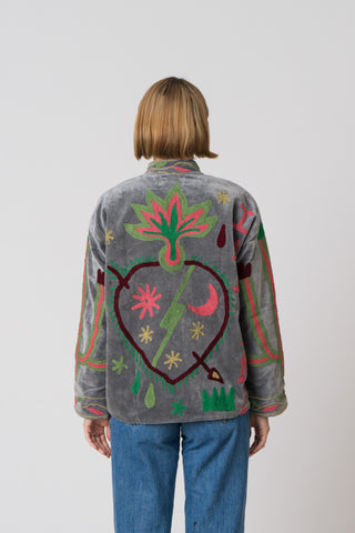 Embroidered Velvet Jacket - Grey Snake
