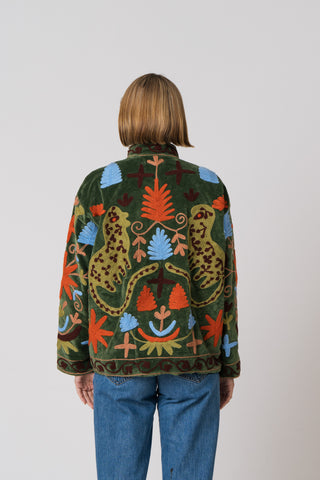 Embroidered Velvet Jacket - Green Multi Pattern