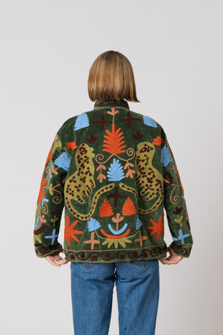 Embroidered Velvet Jacket - Green Multi Pattern