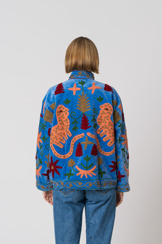 Embroidered Velvet Jacket - Blue Multi Pattern