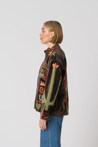 Embroidered Velvet Jacket - Dark Brown Snake