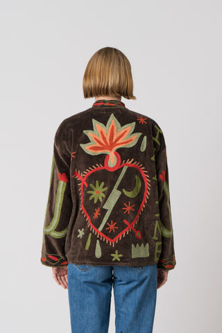 Embroidered Velvet Jacket - Dark Brown Snake