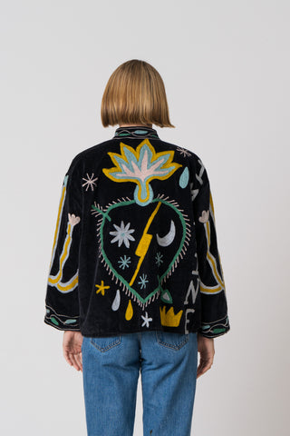 PRE ORDER - Embroidered Velvet Collared Jacket