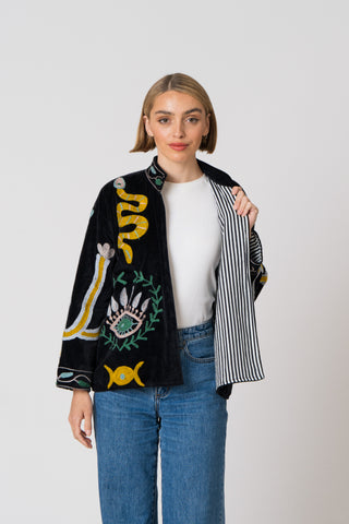 PRE ORDER - Embroidered Velvet Collared Jacket