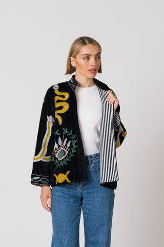 PRE ORDER - Embroidered Velvet Collared Jacket