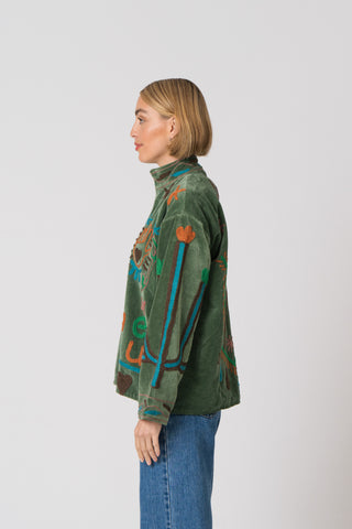 Embroidered Velvet Jacket - Green Snake
