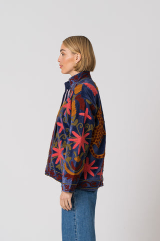 Embroidered Velvet Jacket - Blue multi pattern
