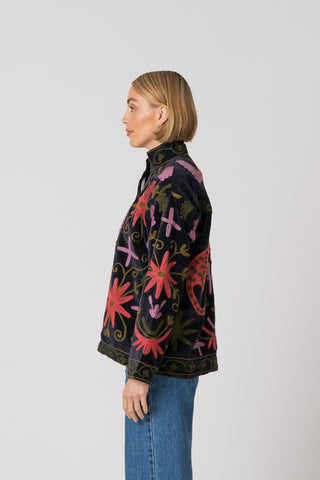 Embroidered Velvet Jacket - Black multi pattern
