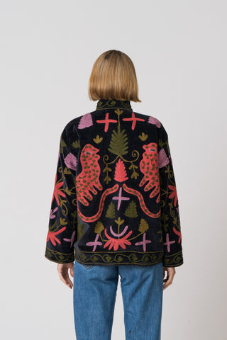 Embroidered Velvet Jacket - Black multi pattern