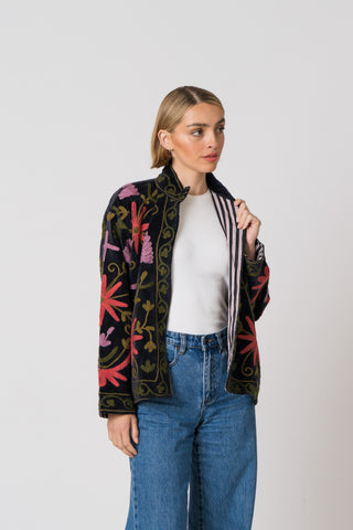Embroidered Velvet Jacket - Black multi pattern