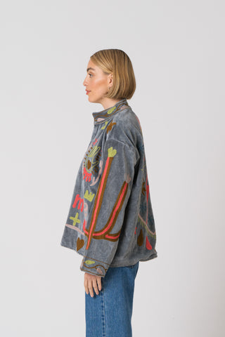 Embroidered Velvet Jacket - Grey Snake "Faulty"