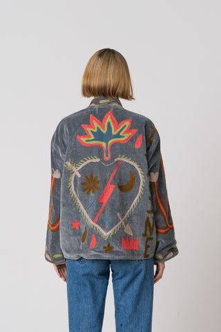 Embroidered Velvet Jacket - Grey Snake "Faulty"