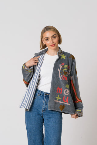 Embroidered Velvet Jacket - Grey Snake "Faulty"