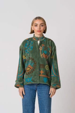 Embroidered Velvet Jacket - Green Snake "Faulty"