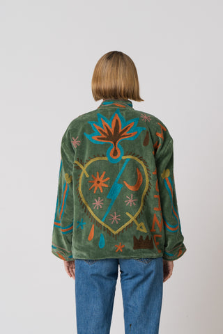 Embroidered Velvet Jacket - Green Snake "Faulty"