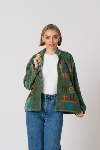 Embroidered Velvet Jacket - Green Snake "Faulty"