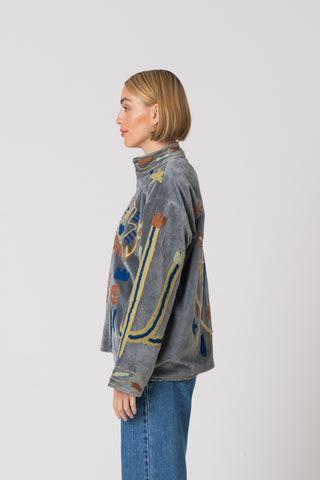 Embroidered Velvet Jacket - Grey Snake