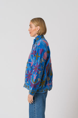 Embroidered Velvet Jacket - Blue multi pattern