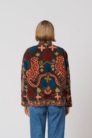 Embroidered Velvet Jacket - Brown multi pattern