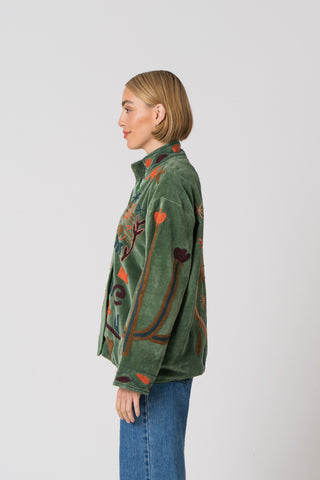 Embroidered Velvet Jacket - Green Snake