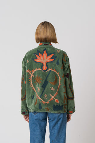 Embroidered Velvet Jacket - Green Snake