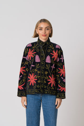 Embroidered Velvet Jacket - Black multi pattern
