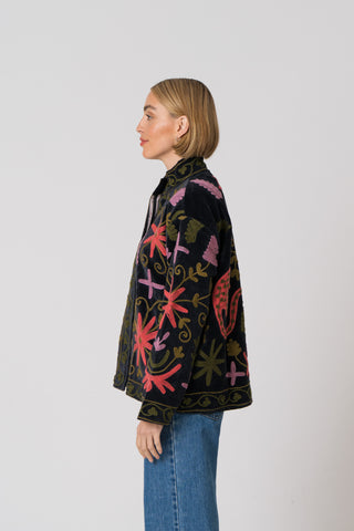 Embroidered Velvet Jacket - Black multi pattern