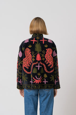 Embroidered Velvet Jacket - Black multi pattern