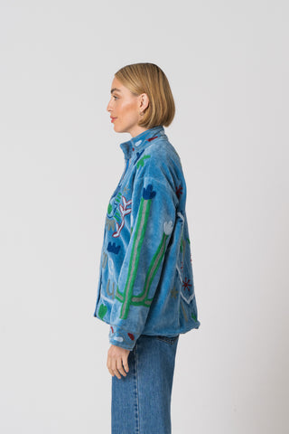 Embroidered Velvet Jacket - Blue Snake