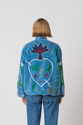 Embroidered Velvet Jacket - Blue Snake
