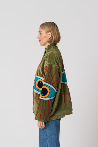 Embroidered Velvet Jacket - Green Eye