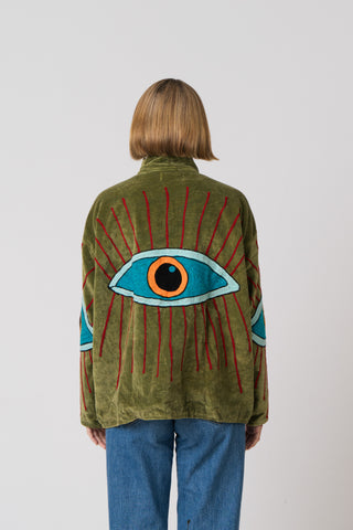 Embroidered Velvet Jacket - Green Eye