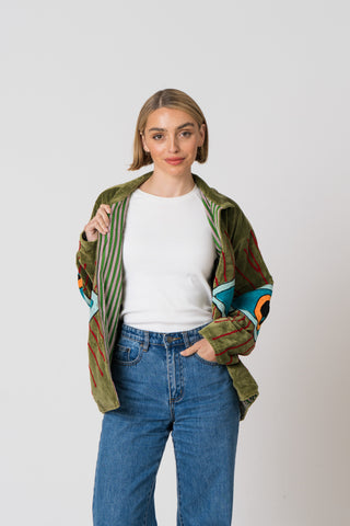 Embroidered Velvet Jacket - Green Eye