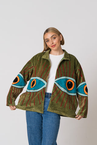 Embroidered Velvet Jacket - Green Eye