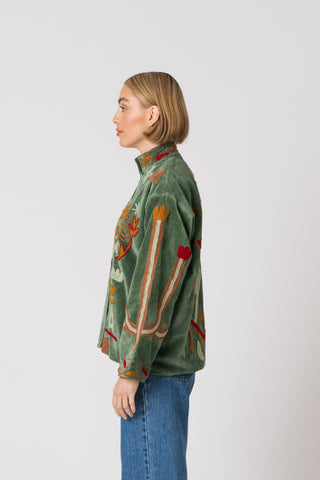 Embroidered Velvet Jacket -Green Snake