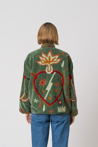 Embroidered Velvet Jacket -Green Snake