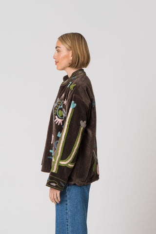Embroidered Velvet Jacket - Brown Snake