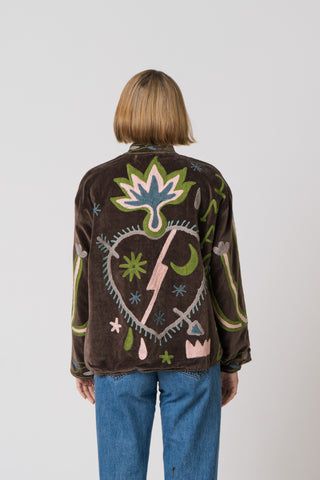 Embroidered Velvet Jacket - Brown Snake