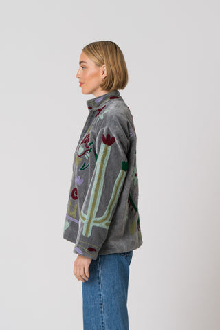 Embroidered Velvet Jacket - Grey Snake