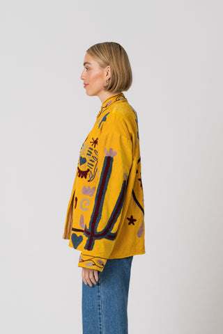 Embroidered Velvet Jacket - Yellow Snake